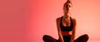 © Svitlana - Female yoga. Cute fit girl in sportswear practicing yoga at pink studio. Meditation, stretching, relax wellness concept. Workout. Generative ai