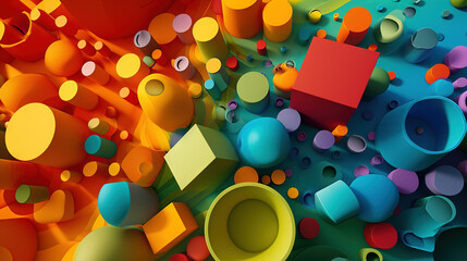 Poster - Abstract background with colorful 3D shapes scattered in geometric composition
