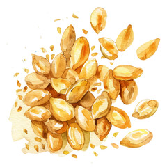 Wall Mural - A watercolor drawing of a set of sesame seeds, isolated on a white background. Sesame seeds vector.