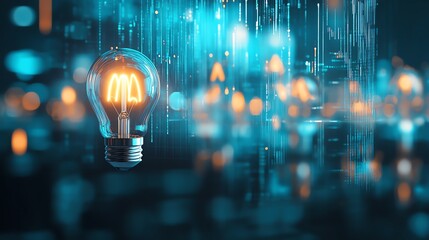 Wall Mural - a glowing light bulb amidst a futuristic digital background, symbolizing innovation and technology. 