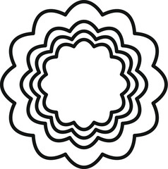 Sticker - Simple black and white illustration of a round decorative frame featuring multiple scalloped edges creating concentric layers, ideal for vintage or elegant designs