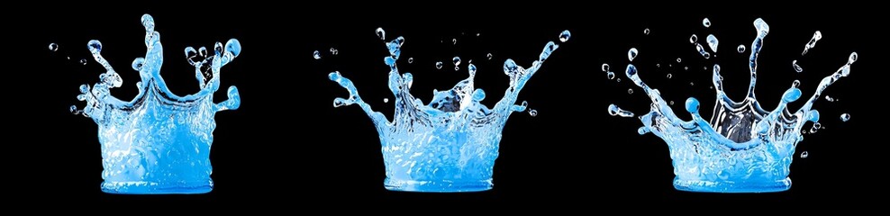 Poster - This is a set of 3D sprite sheets showing a water splash sequence for motion graphics or mobile games. Dripping effect with drops and liquid aqua dynamic splashing, realistic illustration set with a