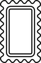 Poster - simple black outline of a blank rectangular postage stamp featuring decorative wavy edges, evoking c