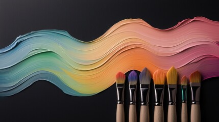 Wall Mural - A painting of a rainbow with a brush on it