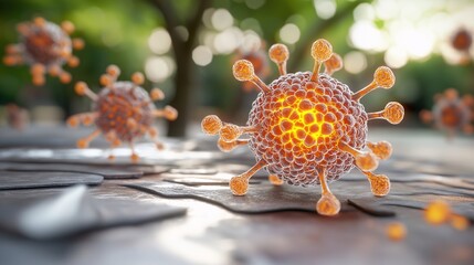 Poster - Intricate Digital Art Representation of a Cancer Cell with Illuminating Nucleus and Membranous Structures for Modern Medical Visualization