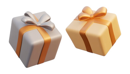 Wall Mural - gold and silver gift box with ribbon 3d render icon isolated on transparent background cutout