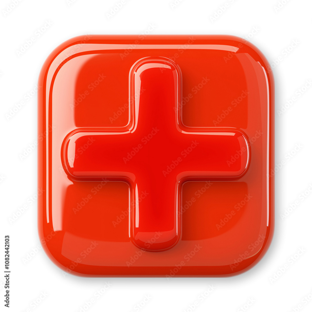 3d red glossy plus sign icon transparent background Stock Photo | Adobe ...