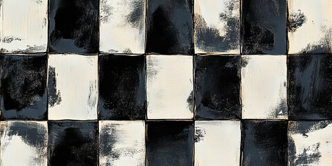 Poster - Abstract Black and White Checkered Pattern with Textured Surface Background