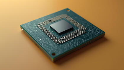 Poster - Gold Processor on Circuit Board: A gold-colored processor on a circuit board, symbolizing luxury in computing technology.