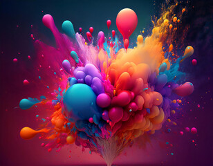 Poster - Abstract digital painting of a vibrant, multi-colored explosion of paint and liquid.