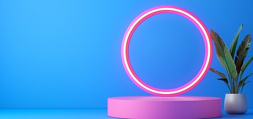 Poster - a round podium with a white light circle background in a futuristic design studio, a product present