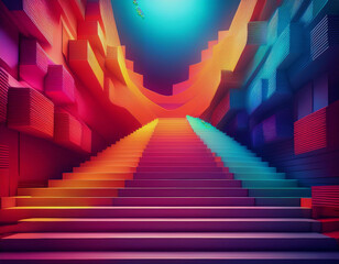 Leinwandbilder - A colorful abstract staircase leads up to a bright light.