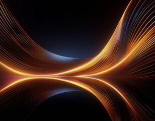 Aufkleber - Abstract glowing lines and curves in orange and blue against a black background reflect on a dark surface.