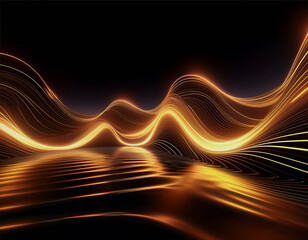 Poster - Golden lines and waves create an abstract and futuristic landscape.