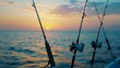 © ArpPSIqee - A tranquil sea fishing spot at sunrise, Fishing rods set for early morning catch, Sunrise fishing style