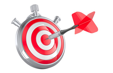 Poster - stopwatch with target and arrow in bullseyes, 3d rendering isolated on transparent background