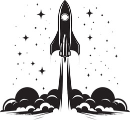 rocket launching silhouette vector illustration isolated on a white background