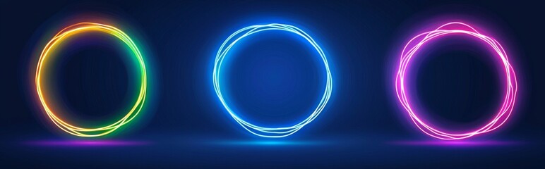 Poster - circle ring glow with blue flare. round speed portal with magic energy. wide hologram frame with bea
