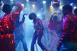 © dvoevnore - People dancing under disco balls with colorful lights and vibrant nightlife