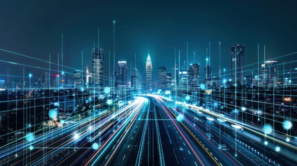 Cityscape with Digital Network