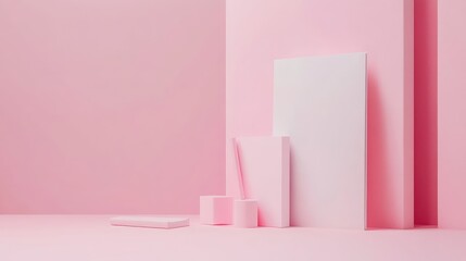 Poster - Pink Minimalist Abstract Geometric Shapes