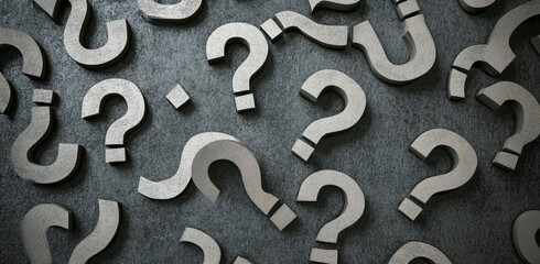 Aufkleber - A close-up shot of gray question marks scattered across a textured surface, creating a visually intriguing abstract pattern