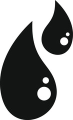 Poster - two black water drops are falling down with bubbles on white background