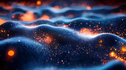 Poster - A textured surface with glowing particles, evoking a microscopic view of cells or a data grid in a futuristic setting