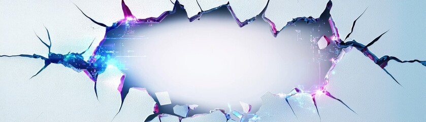Cracking digital barriers transforming images to videos using ai technology imaginary wall concept futuristic environment abstract viewpoint, cracked wall with blank space for text