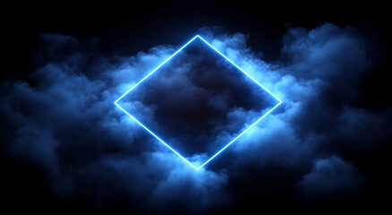 Poster - A bright blue neon square shines through the darkness, illuminating wispy clouds