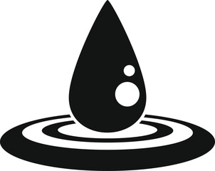 Poster - black water drop splashing and generating ripples on surface, simple icon vector illustration