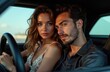 © Pavel Lysenko - Couple seated in a classic car, capturing a moment of intimacy during golden hour with a picturesque sunset backdrop