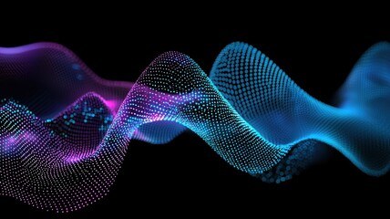 Poster - Vibrant Interconnected Grid Waveform with Nodes and Electric Colors on a Dark Background for Abstract Technology and Design Projects