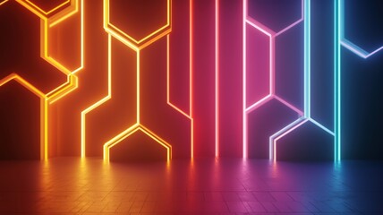 Poster - Colorful Hexagonal Data Blocks Floating in Cyberspace, Illuminating a Futuristic Environment with Vibrant Neon Lights