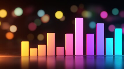 Poster - Futuristic Neon-Hued Bar Graphs Illuminated by Soft Lights, Representing Data Visualization in a Holographic Style for Modern Digital Applications