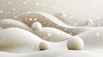 Aufkleber - Snow falling on minimalist white spheres and hills winter wonderland background
