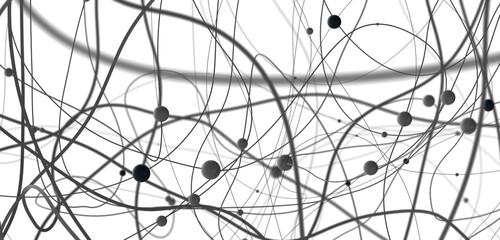 Poster - Big data visualization. Network connection structure with chaotic distribution of points and lines. 3D rendering.