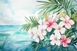© juliiapanukoffa - Hand-drawn Watercolor Illustration of a Tropical Paradise with Southern Oleander in Blooming Pink and White Flowers