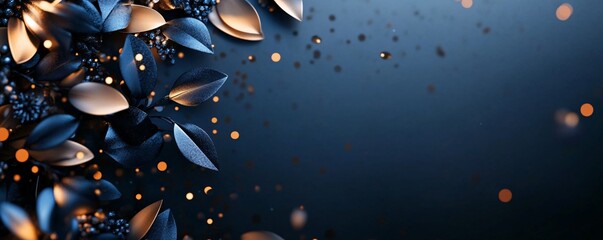 Aufkleber - Elegant dark blue and gold leaves creating festive christmas background
