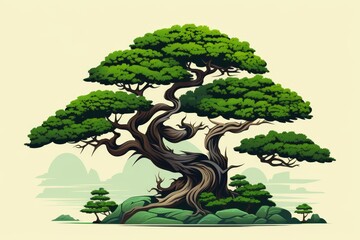 Poster - Elegant minimalist emerald green tree silhouette with simple lines and clean background design