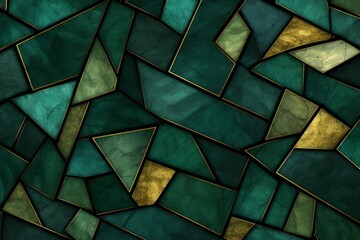 Poster - Abstract space composition featuring geometric shapes in emerald tones with shadow depth