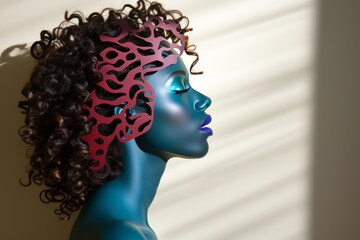 Poster - Stylized silhouette of a person in vibrant primary color on light background with heading space