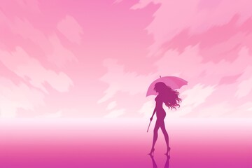 Poster - Stylized girl with umbrella on a smooth gradient background from light to dark shade