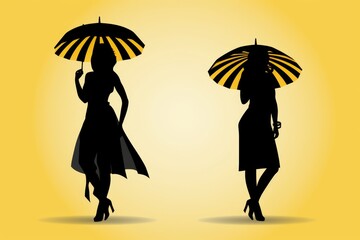 Poster - Artful silhouette of a girl with an umbrella against a light background using vivid color shades