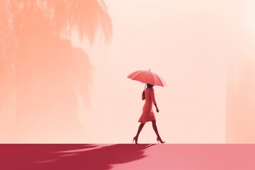 Poster - Minimalist portrait of a girl with an umbrella in soft hues, emphasizing transparency and purity