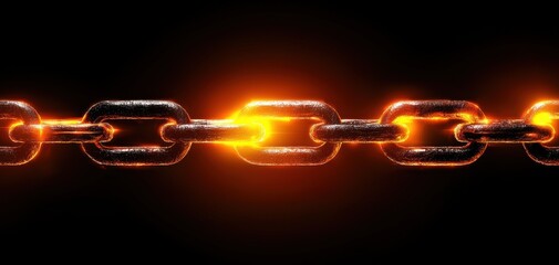 Aufkleber - Supply chain security risks concept. A glowing, futuristic chain links connected by bright sparks against a black background, symbolizing strength, connectivity, and technology.