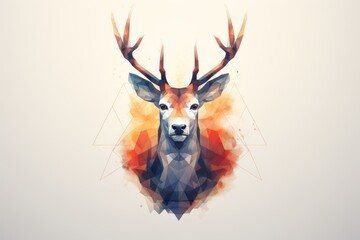 Poster - Stylish minimalist deer design featuring red, green, and gold with abstract fence elements