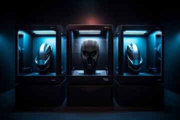 Poster - Minimalist 3d printer silhouette design featuring black, grey, and dark blue shades