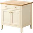 © AnyPic289 - A creamy-colored kitchen cabinet with a wooden top, featuring a drawer and double doors for storage.