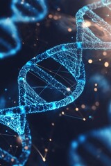 Poster - Glowing dna helix rotating on dark blue background with network connections